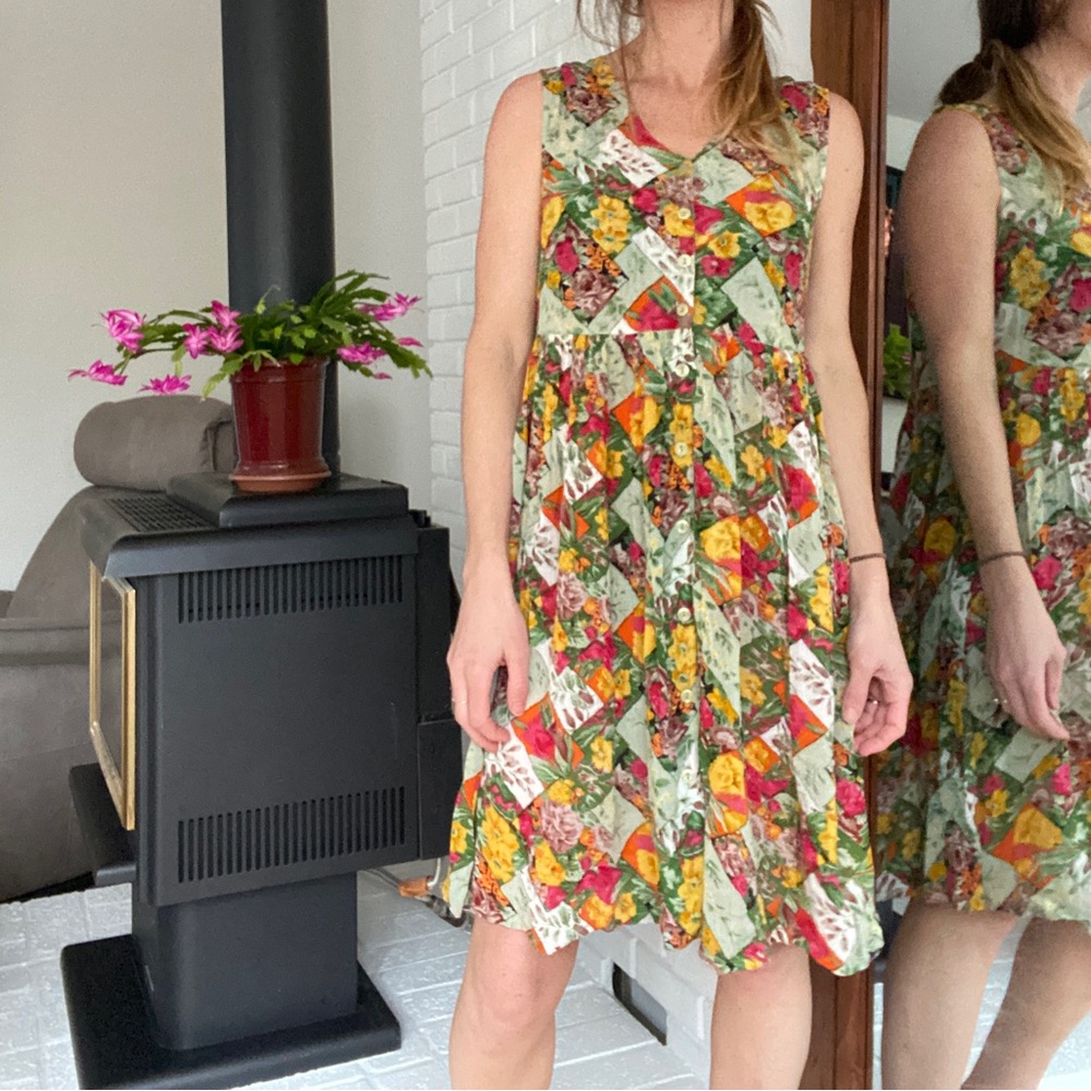 Vintage 90s Erika Taylor Intimates Floral Dress Sz M